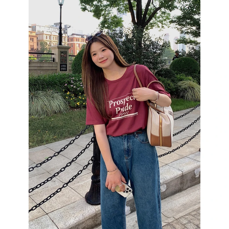 【ALINDM年终大清仓】胖mm宽松显瘦200斤撞色字母印花短袖KG3848