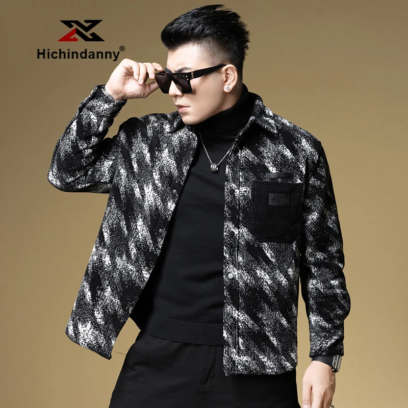 HICHIN翻领夹克男士秋冬季新款撞色衬衫式休闲加绒运动茄克外套