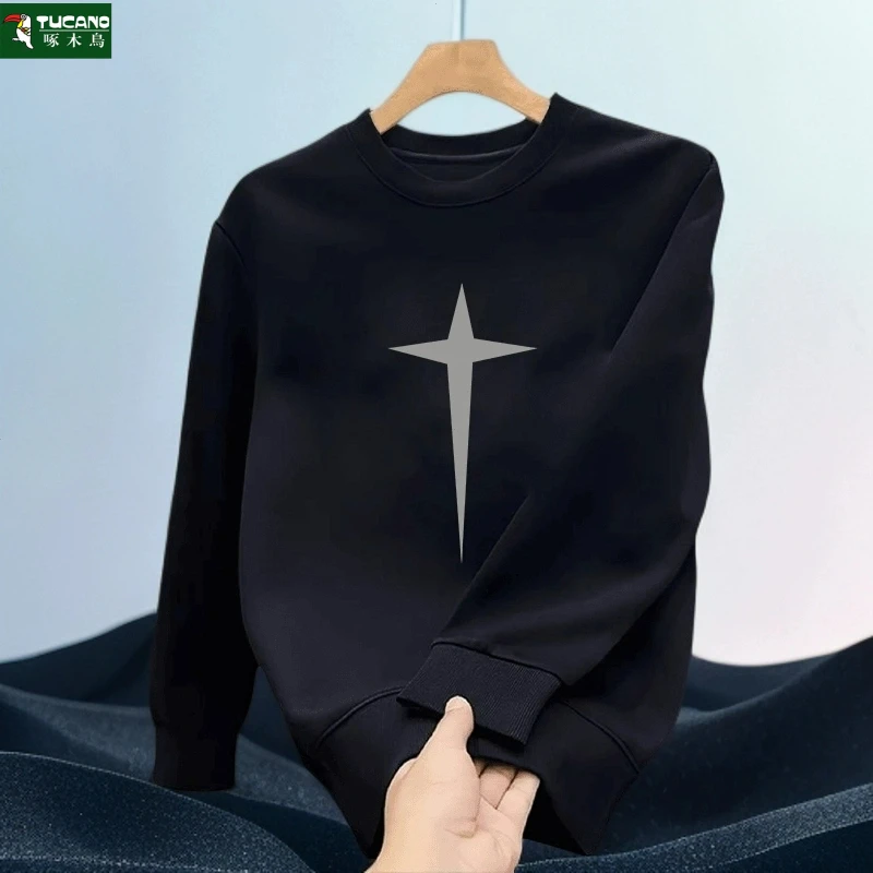 啄木鸟男士时尚盐系少年感长袖字母圆领卫衣印花男上衣套头秋冬