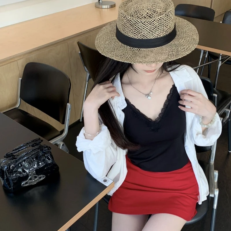 夏季蕾丝短款吊带背心自带胸垫打底性感美背吊带百搭显瘦ins内搭