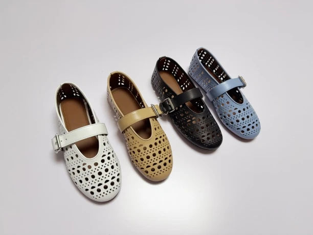 浅口镂空透气单鞋透气平底鞋女款平底女鞋机能风珠片