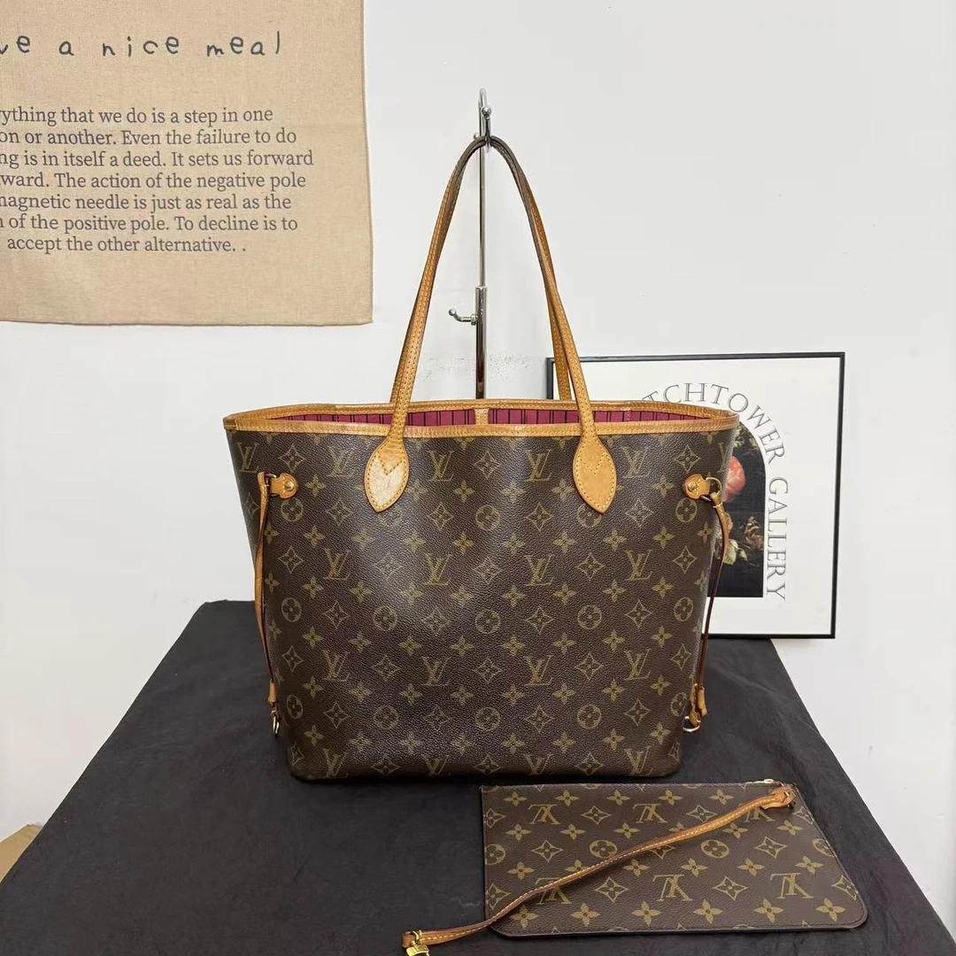 95新 LouisVuitton/路易威登 lv老花neverfull中号购物袋托特子母