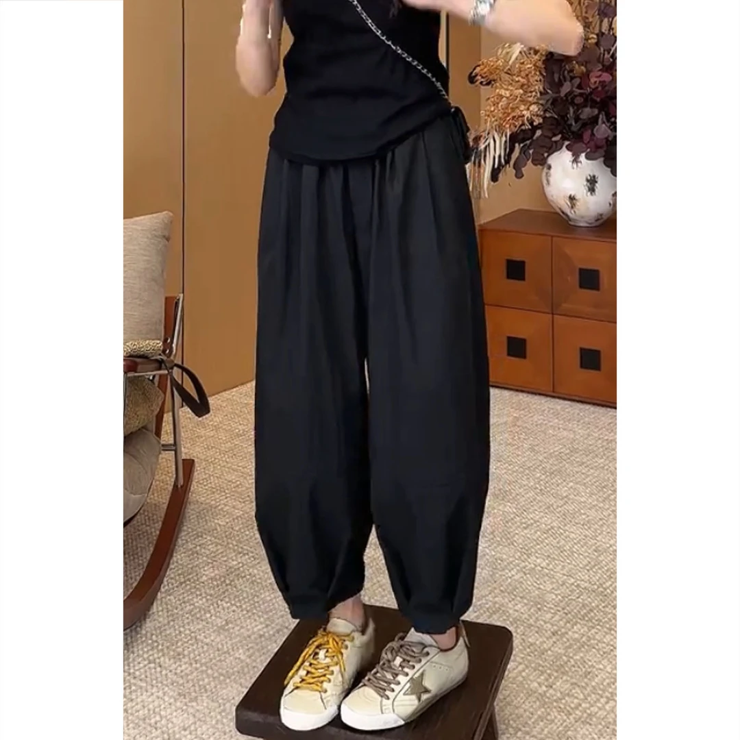艾塔莉夏季女款宽松休闲裤松紧腰薄款九分裤纯色百搭时尚灯笼裤子