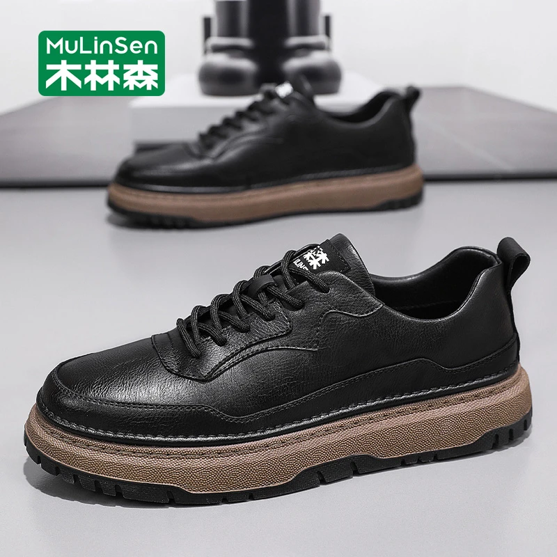木林森休闲皮鞋2025春秋季新款男款英伦商务低帮板鞋上班防滑男鞋