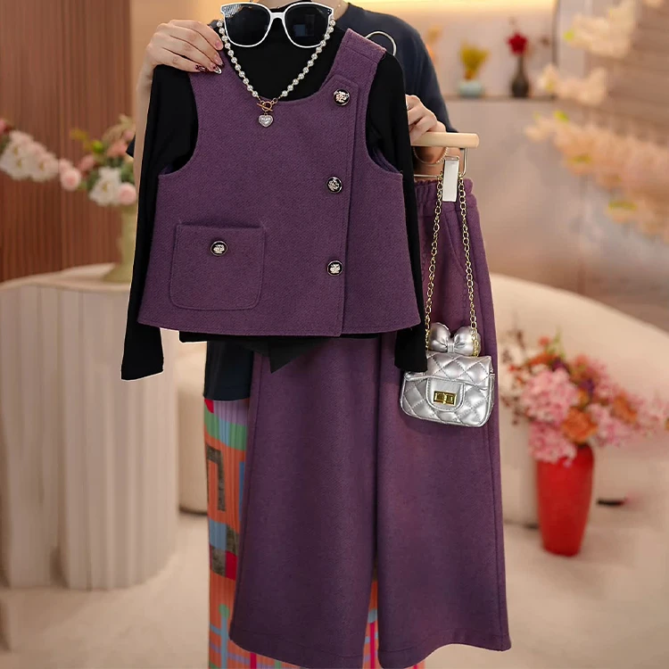 女童小香风套装春秋2025新款女大童洋气马甲阔腿裤儿童秋装三件套