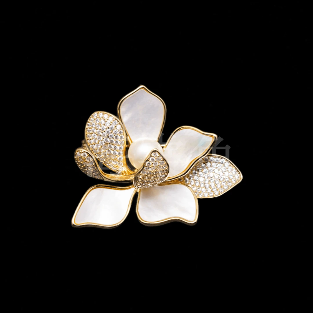 铜合金贝壳胸针 时尚气质百搭白贝莲花胸针5280