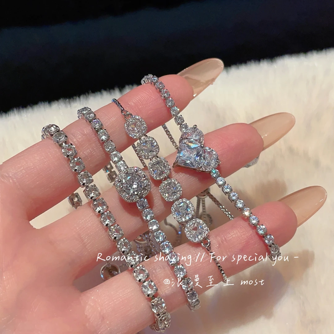 合金手链 【浪漫至上】满钻锆石可调节手链ins时尚简约轻奢高级手饰