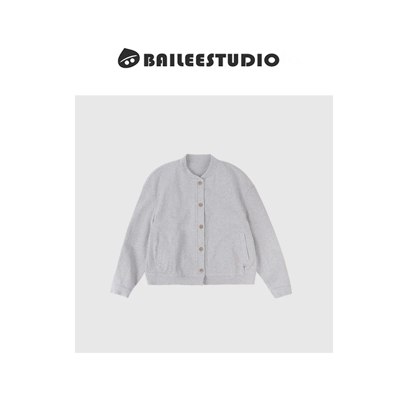 【柏栗良品】2025春季新品~简约白色休闲百搭长袖拉链外套24863