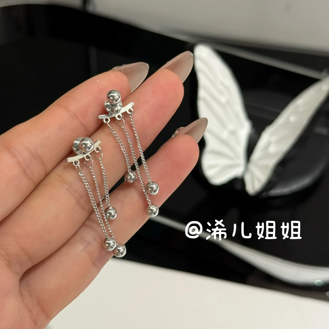 铜合金耳饰 【浠儿家】超仙金属球流苏耳环女个性简约百搭气质耳饰