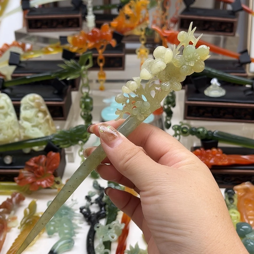 蛇纹石玉岫玉发簪未镶嵌