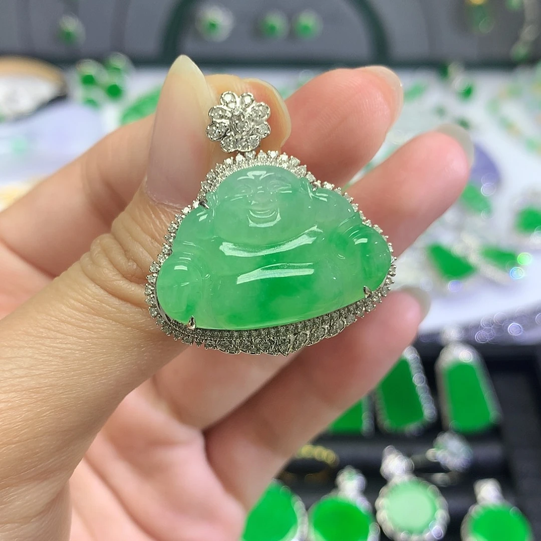 吊坠(不含链)18K金镶嵌翡翠