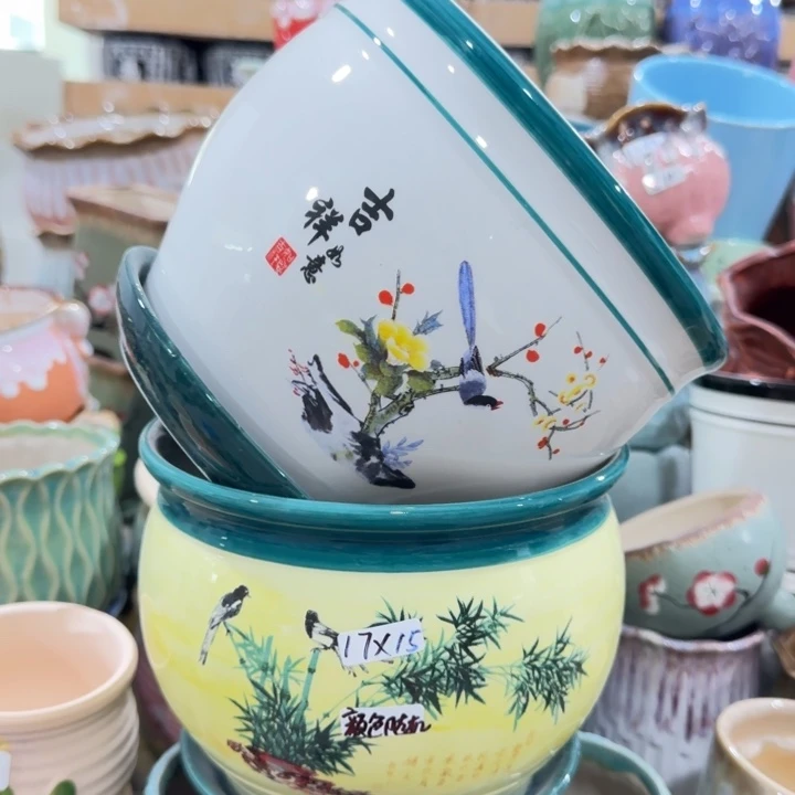 凑9块包邮，有孔，陶瓷花盆