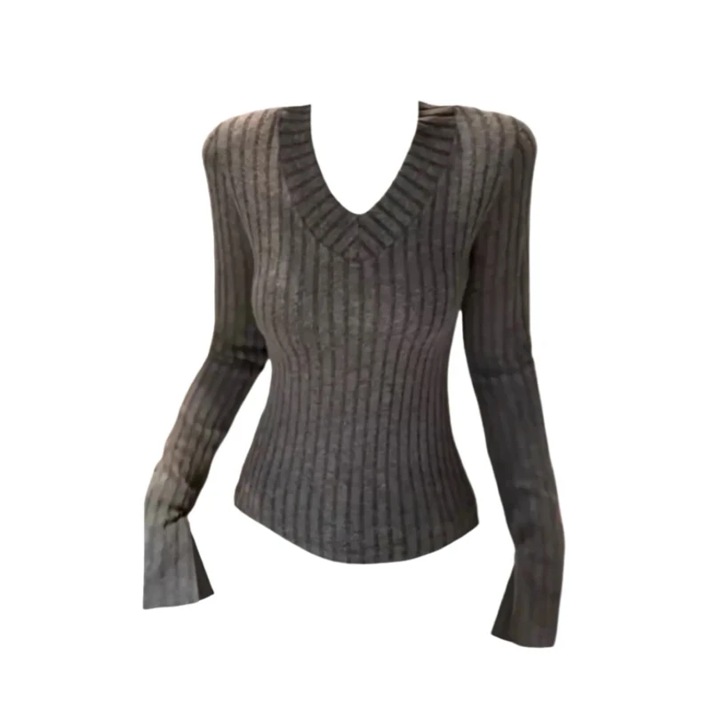 【现货+运费险】大码2025秋冬显瘦上衣长袖口开叉针织打底衫女8333