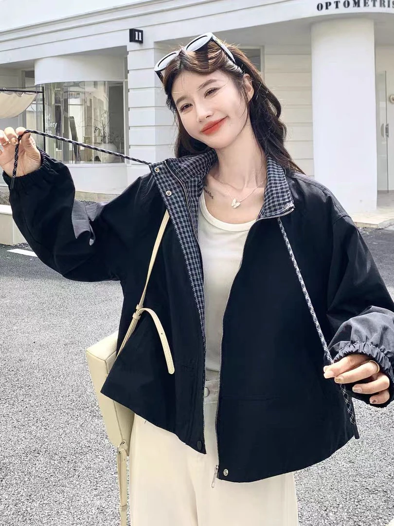 958棉服外套二棉休闲格子外套秋冬季立领拉链外套百搭X