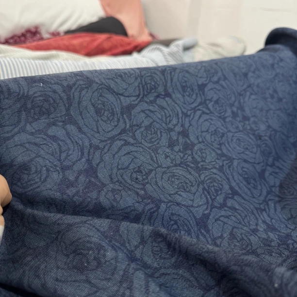 06 纯棉玫瑰花牛仔复合保暖绒面料2米价