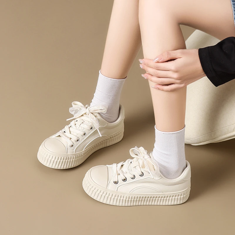 ZHR/则则厚底小白鞋女2025春季新款百搭轻便软底配裙饼休闲板鞋
