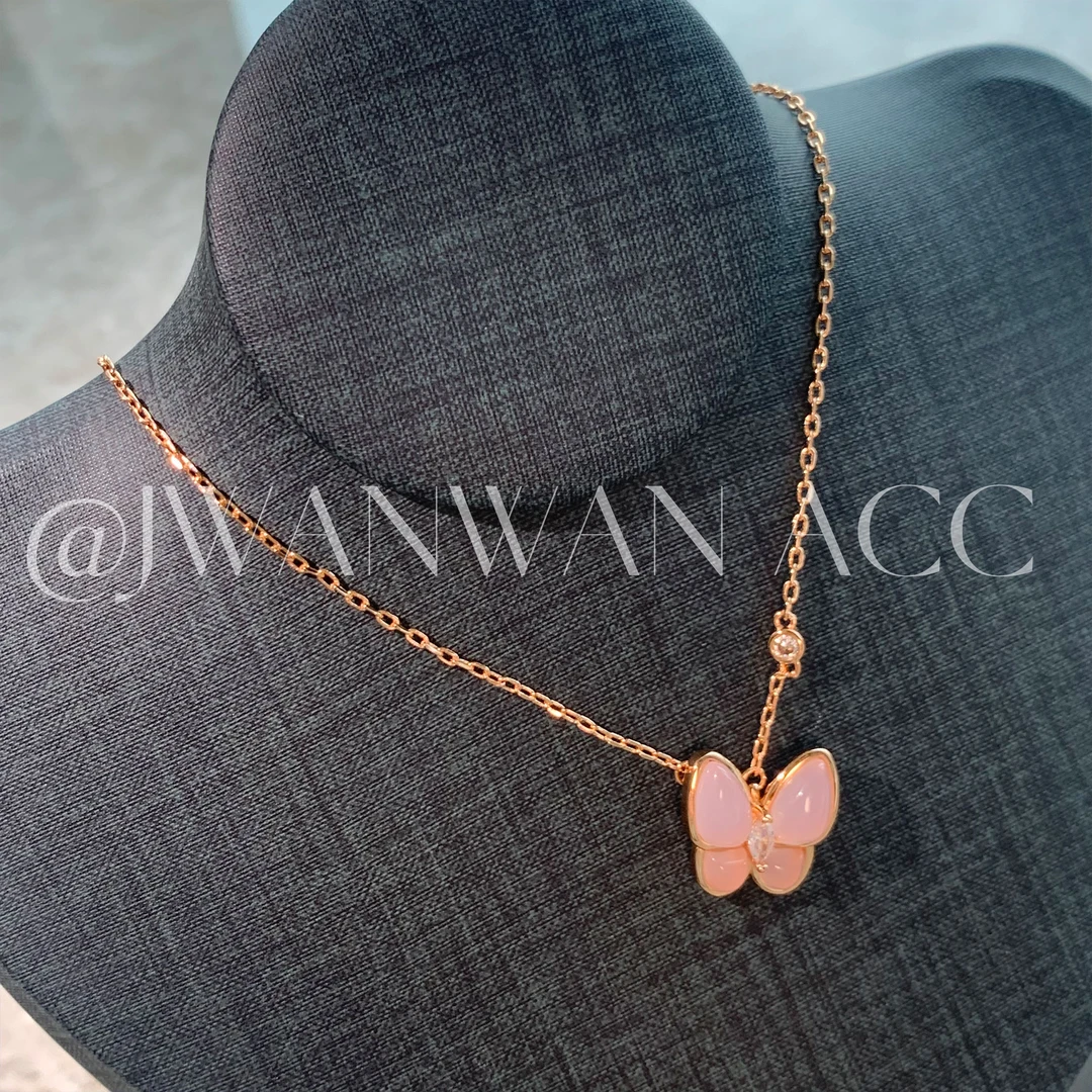 铜合金锆石项链 V金 冰晶粉蝶.果冻粉蝴蝶项链08MY4313QT