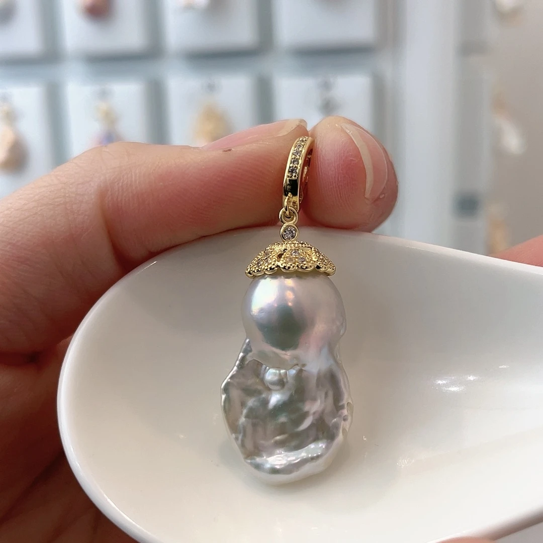 淡水珍珠天然珍珠巴洛克银S925镶嵌