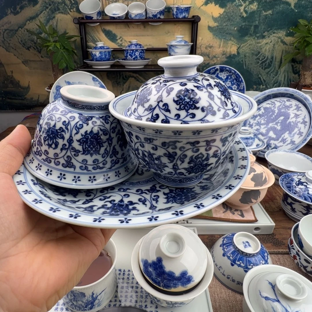 其他陶手工手绘缠枝莲套组