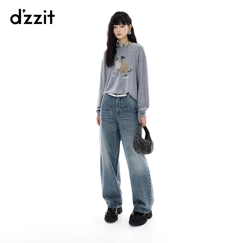 【商场同款新品】dzzit地素牛仔裤25冬复古宽松阔腿裤子女3J4R801