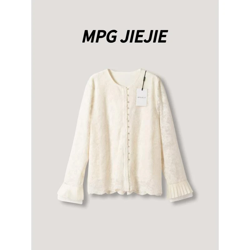MPG JIEJIE【苏莉的春天】25春夏蕾丝白色时尚百搭重工提花T恤