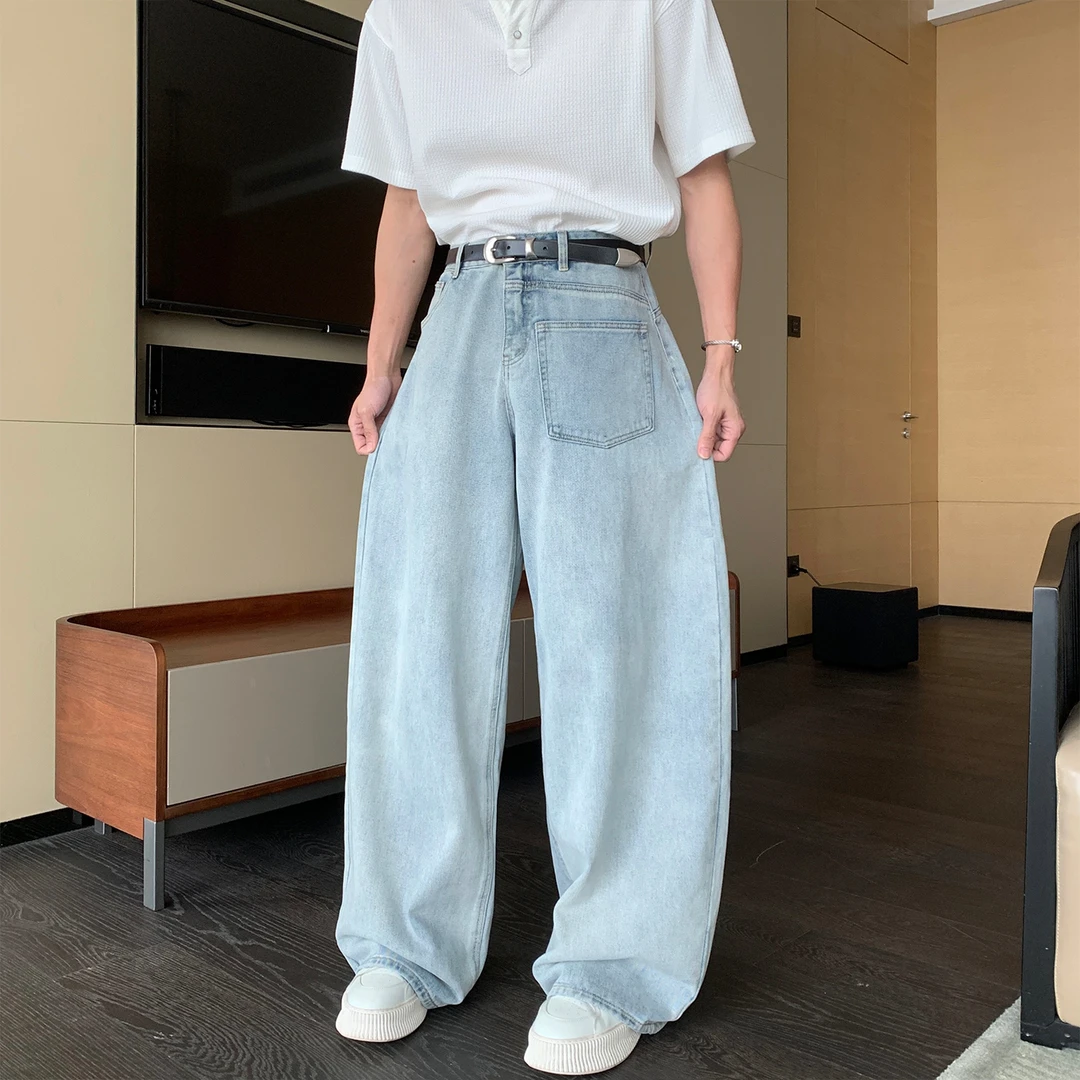 一轩轩轩【轻吻盛夏】夏季cleanfit不规则薄款痞帅男弯刀牛仔裤9023