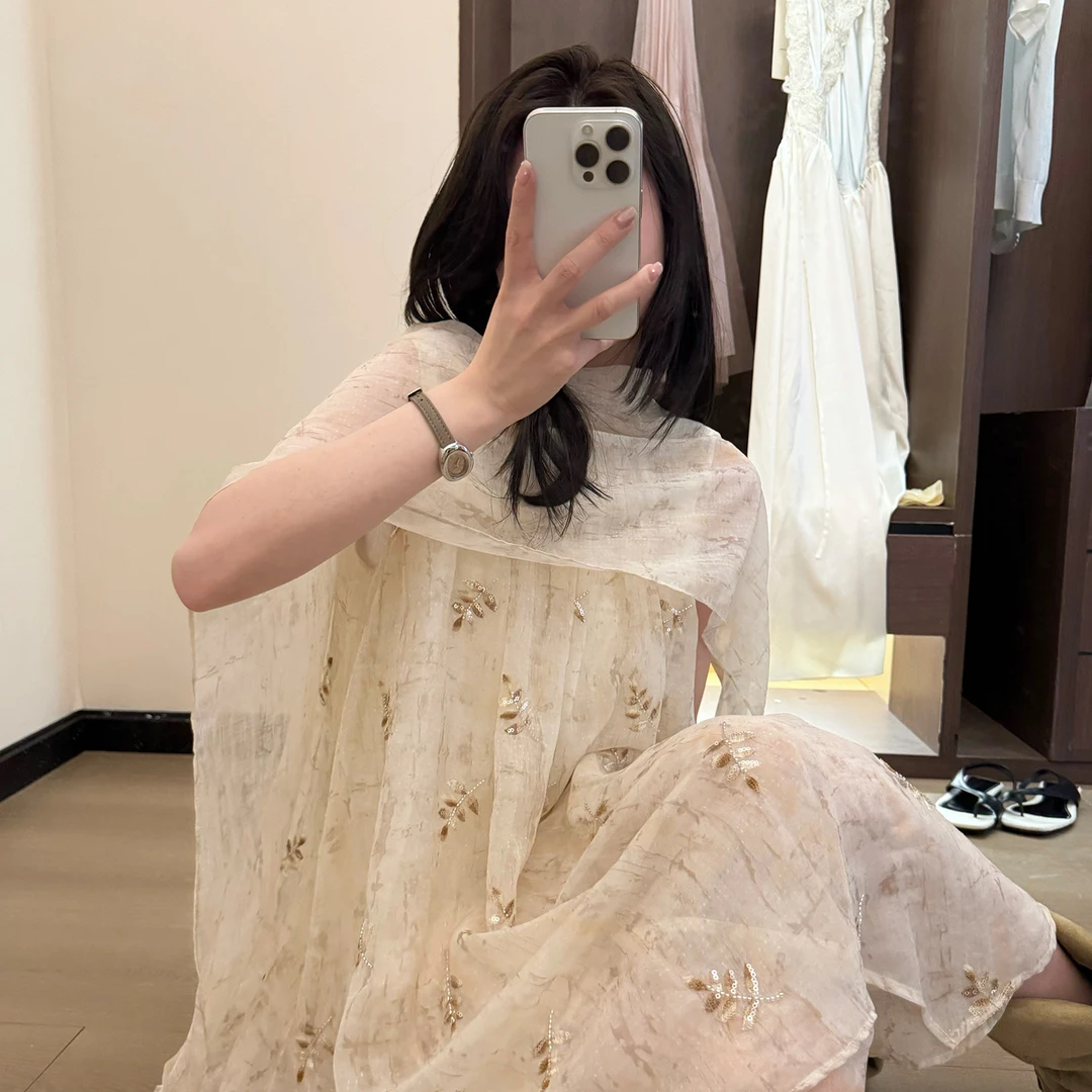 【格格】领口围巾式薄纱连衣裙仙女裙GG260401-3