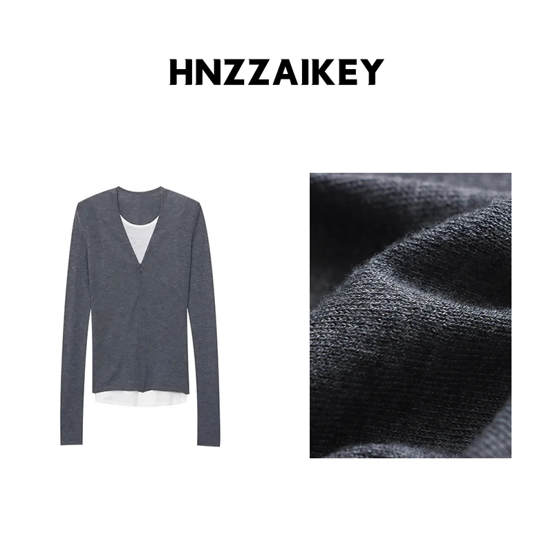 HNZZAIKEY 小众设计感假两件圆领修身显瘦拉链针织衫 MQ0682