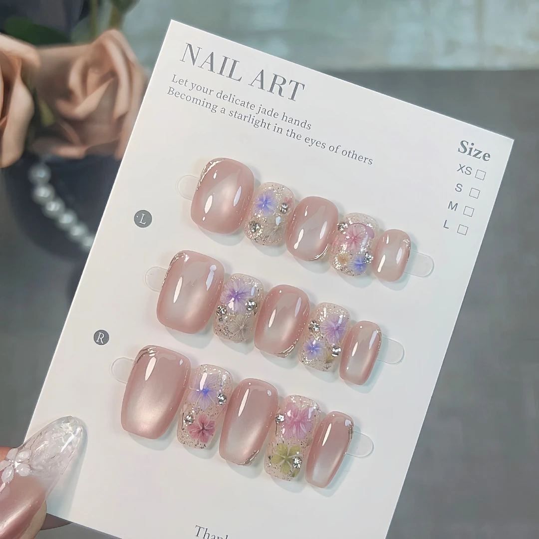 【莫奈的后花园】夏季玻璃珠冰透猫眼手绘小花显白手工穿戴甲