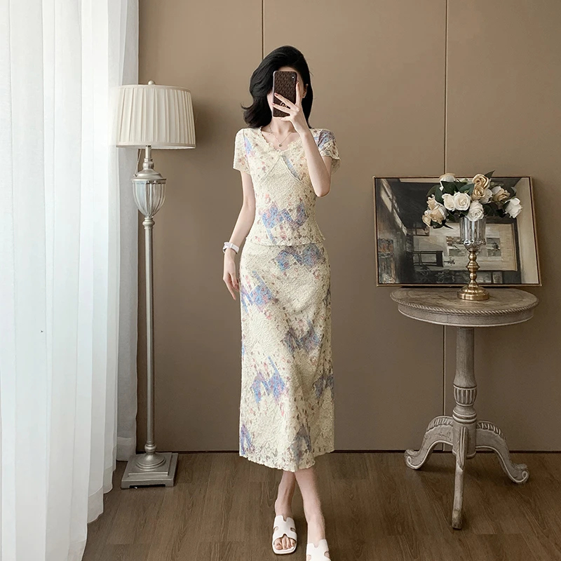 高级感小香风套装裙女2025夏季新款减龄蕾丝上衣半身裙洋气两件套