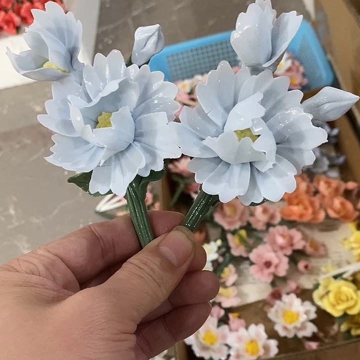 瓷片纯手工陶瓷花摆件1瑕