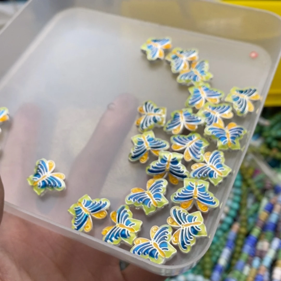 玛瑙/玉髓未镶嵌珠宝半成品两个景泰蓝蝴蝶C200