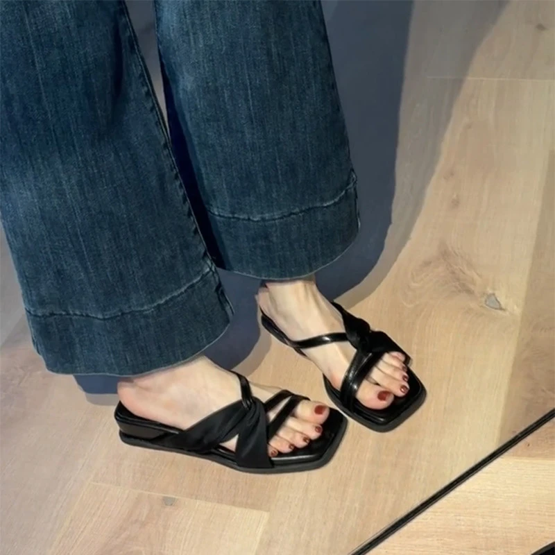 【澳门专柜正品】羊皮版！真皮交叉一字带厚底凉拖鞋女夏季外穿仙女