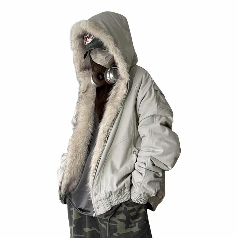 现货高品质美式高街冬季重磅硬挺短款座山雕毛领不臃肿痞帅棉服