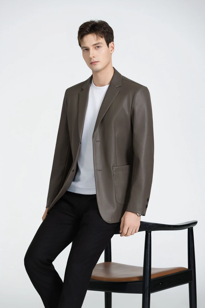 2025新款海宁男士轻奢山羊皮皮西服修身商务时尚简约真皮皮西服