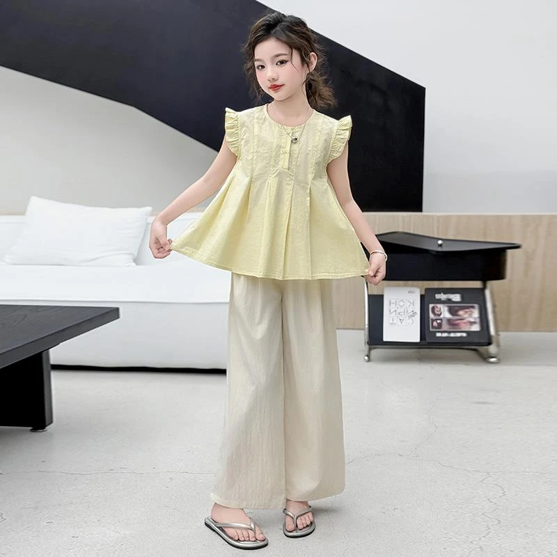 女童夏季套装2025新款中大童韩系纯棉娃娃衫上衣山本裤女孩夏装潮