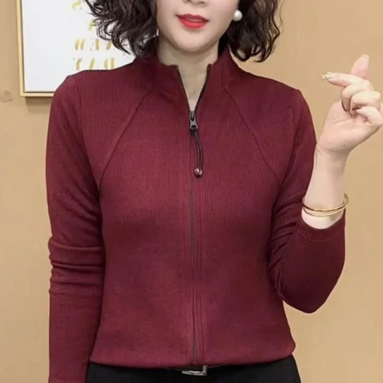 双拉链开衫外套女双面绒春季新款时尚纯色显瘦遮肉保暖打底衫上衣