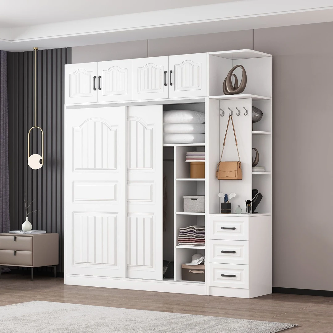 实木欧式推拉门衣柜家用卧室移门收纳柜简易经济实木衣柜厂家直销