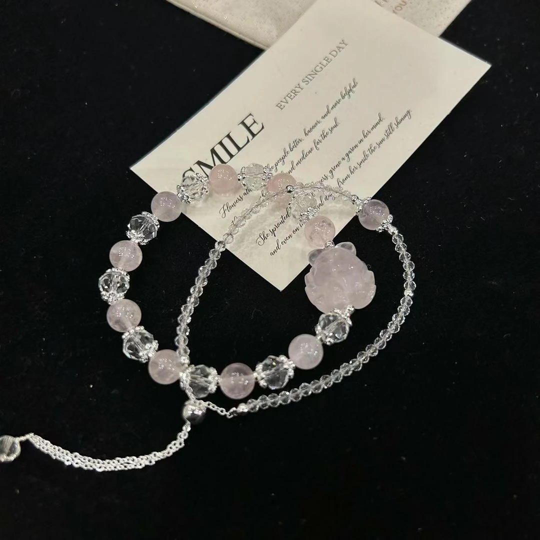 YIMI 天然水晶粉水晶套装手链X829（8毫米）