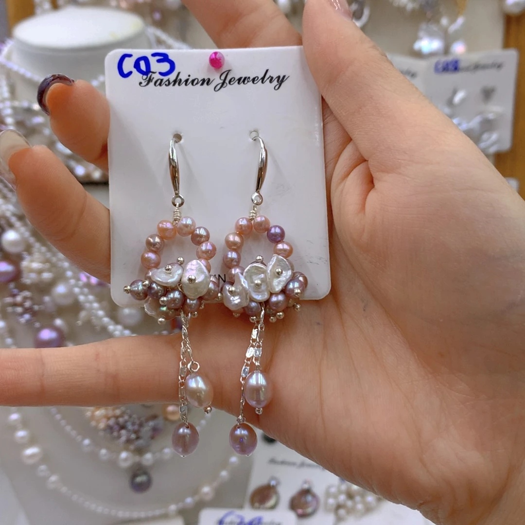 淡水珍珠耳饰银S925镶嵌