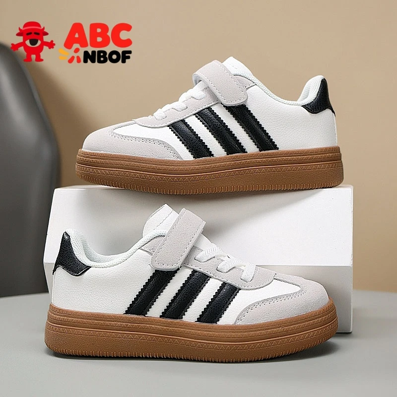 ABC NBOF女童鞋春秋季新款皮面防水儿童运动鞋男孩中大童休闲板鞋
