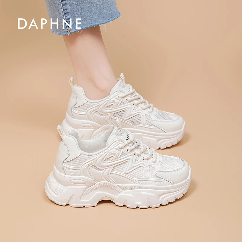 达芙妮老爹鞋女2025新款夏季透气网面百搭休闲时尚厚底运动鞋