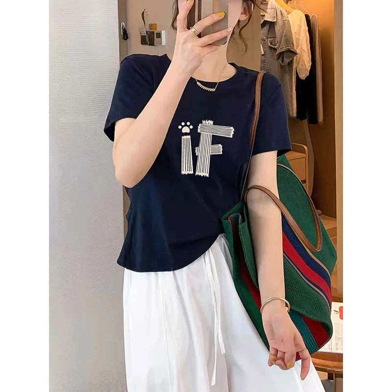 小众简约百搭圆领正肩宽松显瘦棉质舒适柔软女装夏季短袖T恤上衣