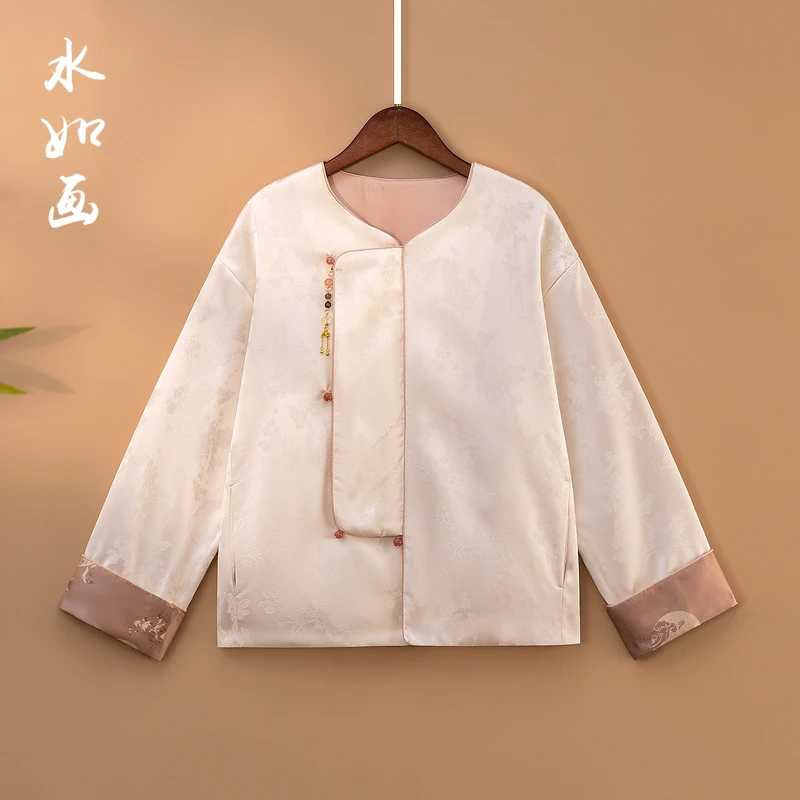 【素雅】2025新款春季新中式上衣宽松国风提花圆领气质春秋外套女款