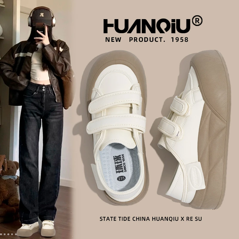 环球厚底新款女鞋2025秋季经典女款软底休闲板鞋魔术贴增高小白鞋