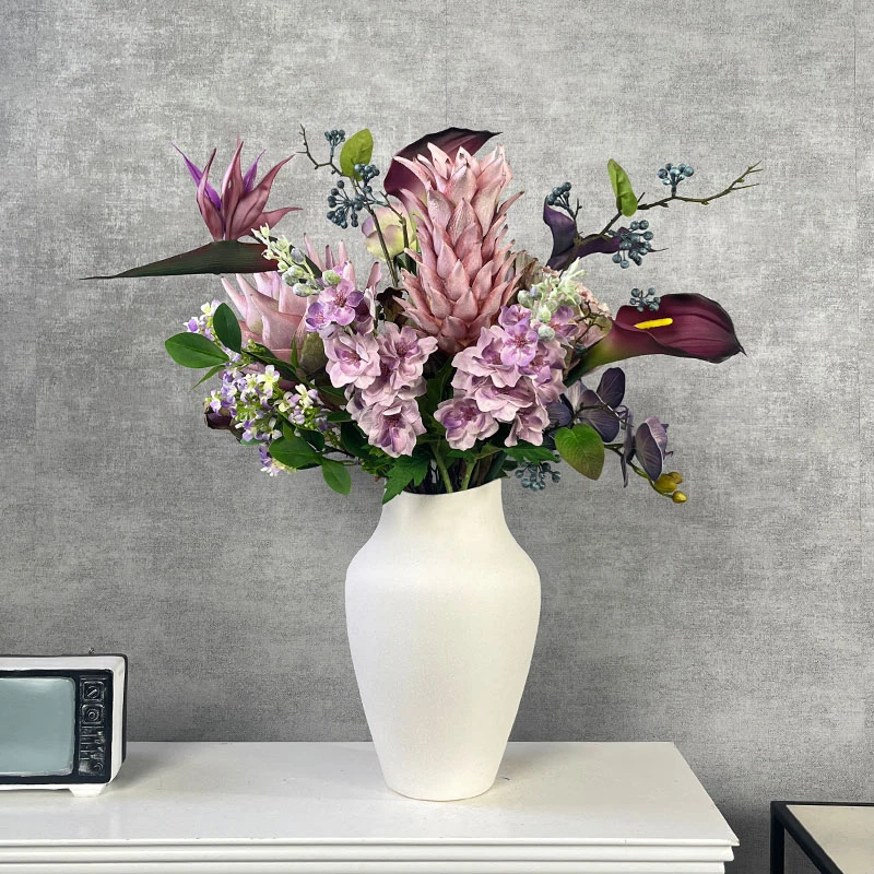 紫韵款仿真花束 复古风假花装饰花客厅摆放绢花客厅软装摆设品
