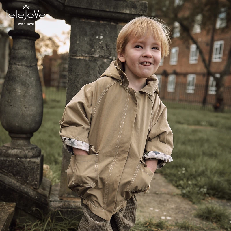 lelejove北欧风儿童风衣外套婴童防风连帽外套可拆卸5AS35943