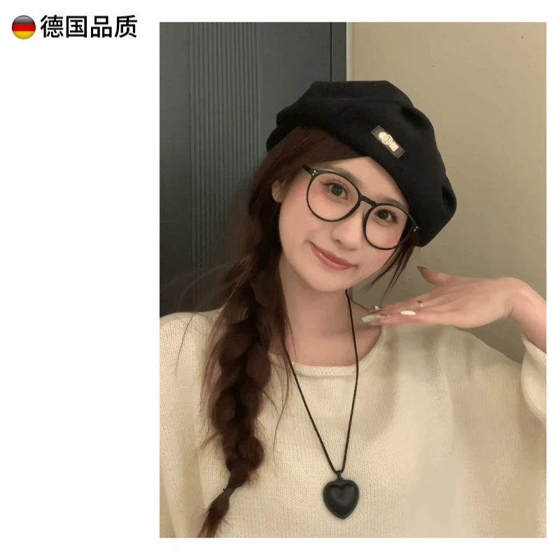 秋冬新款褶皱云朵贝雷帽女宽檐显脸小百搭八角帽报童帽针织画家