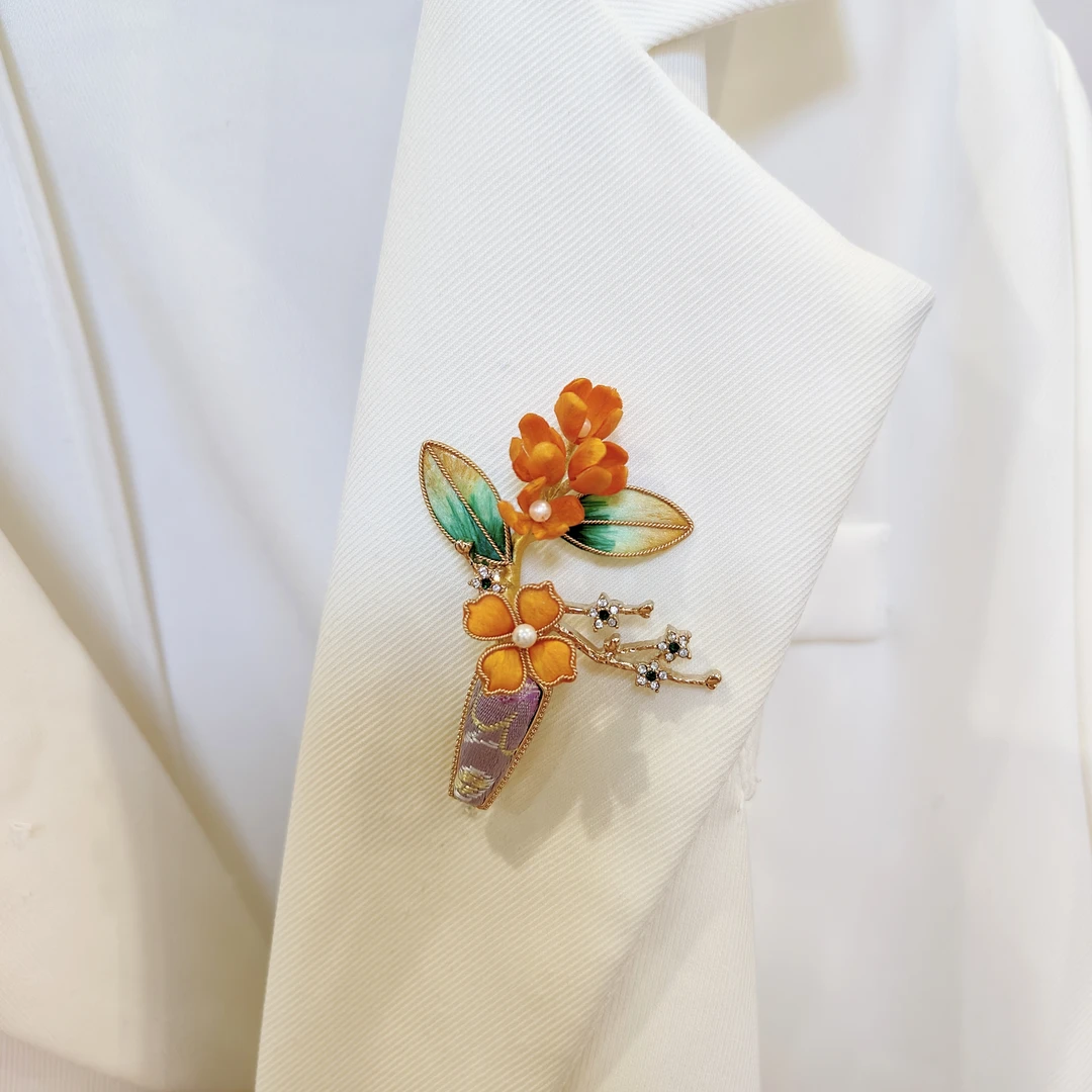 非遗掐丝绒花【花瓶】胸针手工胸花时尚百搭胸针饰品