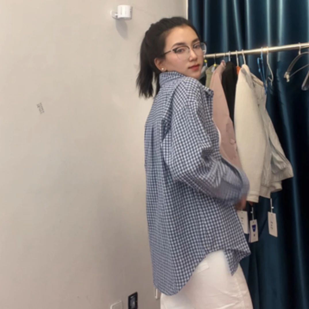春夏女士蓝白竖条纹长袖宽松衬衫时尚外穿职场衬衣